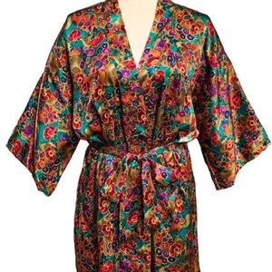 Victoria’s Secret gold label vintage silk vibrant floral kimono